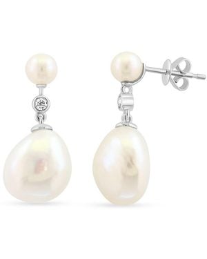 Effy 14K, Freshwater Pearl & 0.07 Tcw Diamond Drop Earrings - White