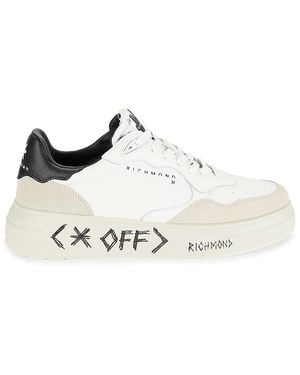 John Richmond Graffiti Low Top Logo Platform Sneakers - White