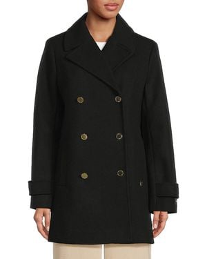 Halston Faux Wool Double-Breasted Coat - Natural
