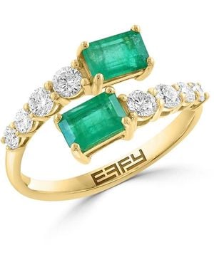 Effy 14K, Emerald & 1.58 Tcw Diamond Ring - Blue