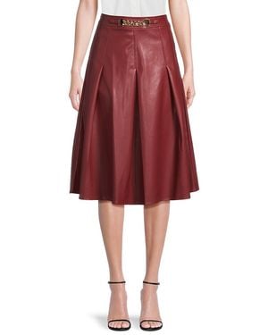 Wdny Pleated Faux-Leather A-Line Knee-Length Skirt - Red