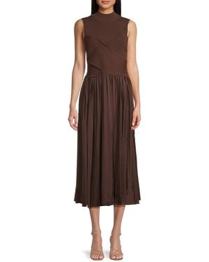 10 Crosby Derek Lam Maizie Pleated A-Line Midi-Dress - Brown