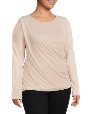 BLUEGREY Plus Optical Illusion Ruched Mesh Top - Natural