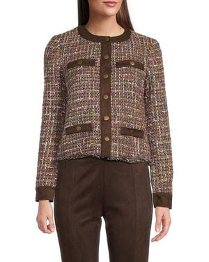 Saks Fifth Avenue Mixed-Media Round Neck Jacket - Brown