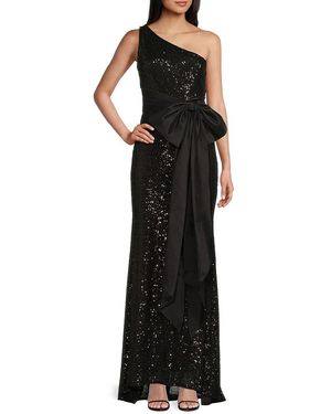 Eliza J One-Shoulder Sequined Gown - Black