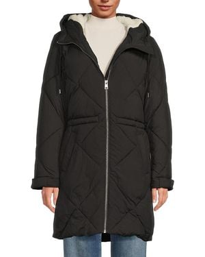 Levi's Diamond Quilted Shearling Faux-Fur Trimmed Longline Coat - Black
