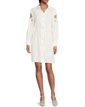 Wdny Eyelet Belted Dress - White