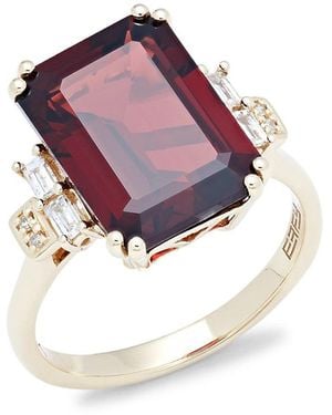 Effy 14k Yellow Gold, Garnet & Diamond Ring - Metallic
