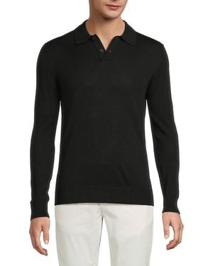 Saks Fifth Avenue Cotton-Blend Long-Sleeve Polo Shirt - Black