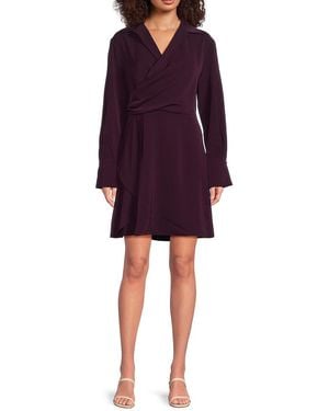 DKNY Wrap-Front Long-Sleeve Minidress - Purple