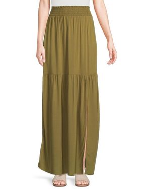 Bobeau Smocked Slit Maxi Skirt - Green