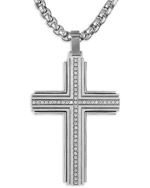 Esquire Stainless Steel & 0.25 Tcw Diamond Cross Pendant Necklace - White