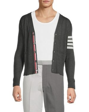 Thom Browne Four Bar Merino Wool Cardigan - Gray