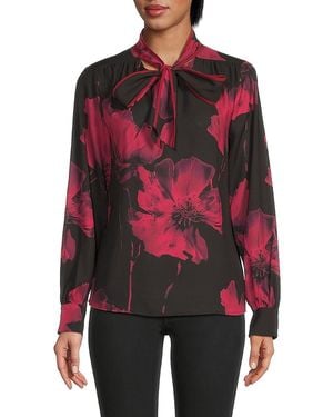 Calvin Klein Tieneck Floral Top - Red