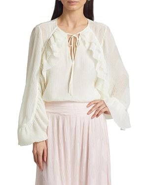 Ramy Brook Exclusive Paige Ruffled Plissé Long-Sleeve Top - White