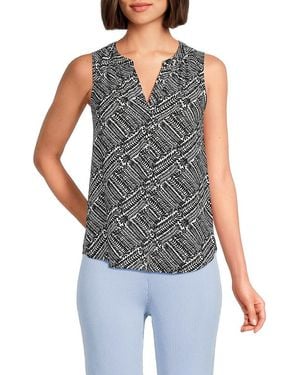 Tahari Splitneck Sleeveless Blouse - Grey