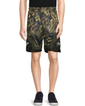 PRPS 'Leaf Print Mesh Flat Front Shorts - Green