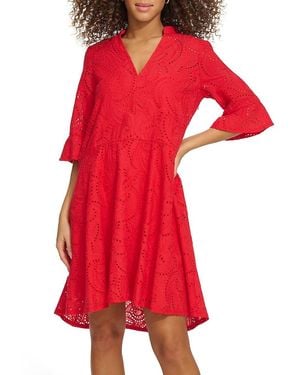 Kensie Schiffli Cotton A-Line Minidress - Red