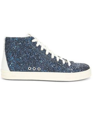 P448 Glitter Leather High-Top Sneakers - Blue