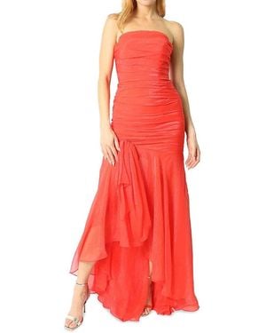 Rene Ruiz Ruched Chiffon Strapless Gown - Red