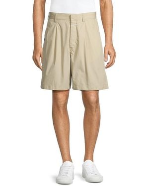 Closed Pleated Cotton Shorts - Natural