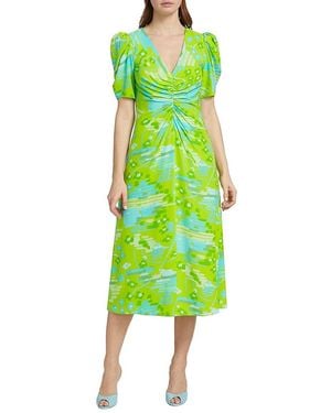 RHODE Maci Geometric Puff-Sleeve Midi-Dress - Green