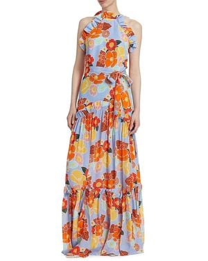 Borgo De Nor Tatiana Floral Ruffle-Trimmed Maxi Dress - Red