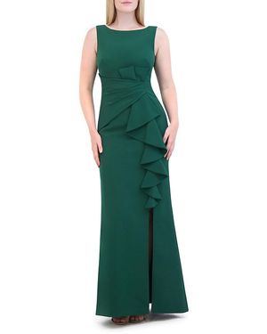 Eliza J Ruffled Crepe A-Line Gown - Green