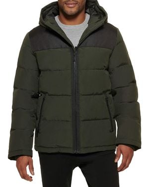 DKNY Classic Fit Logo Hooded Puffer Jacket - Green