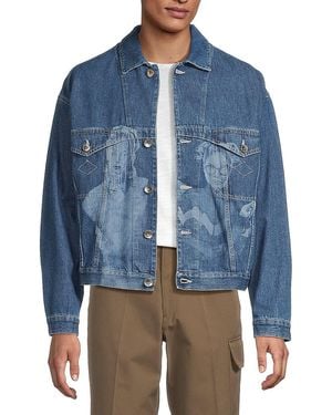 Opening Ceremony School Girls Laser Graphic Denim Jacket - Blue