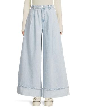 WeWoreWhat Pleated Wide-Leg Cotton Jeans - Blue