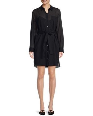 Theory Belted Wool Blend Shirt Dress - Black