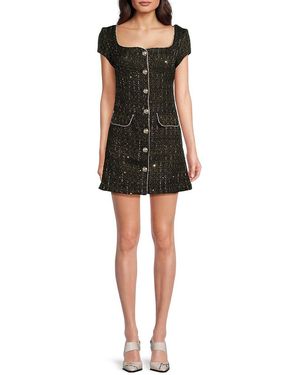 Lea & Viola Tweed Button Minidress - Black