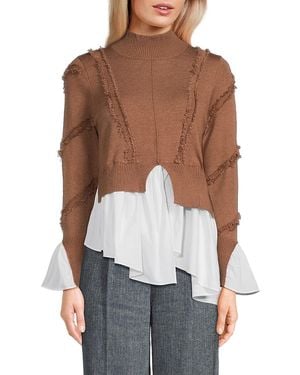 Avantlook Layered-look Fringe Jumper & Ruffled Shirt - Brown