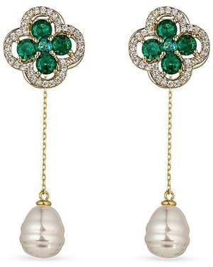 Eye Candy LA Goldtone, 6mm Shell Pearl & Cubic Zirconia Drop Earrings - Green
