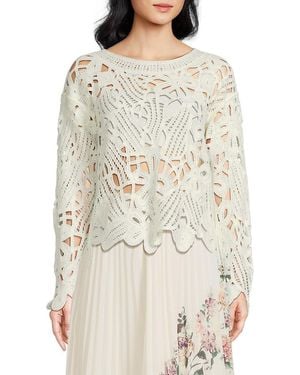 Wdny Crochet Knit Pullover Sweater - White
