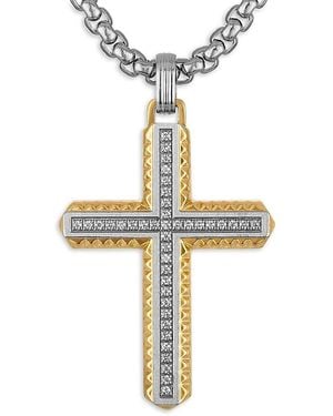 Esquire Ion-Plated Stainless Steel & 0.20 Tcw Diamond Chevron Cross Pendant Necklace - White