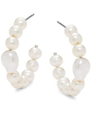 Adriana Orsini Lucca Rhodium Plated 5-7mm Freshwater Pearl & Cubic Zirconia Half Hoop Earrings - White