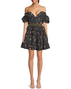 Agua Bendita 'Manzanilla Off Shoulder Floral Mini Dress - Black