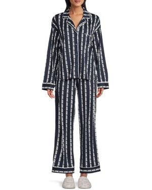 DKNY '2-Piece Logo Camp Shirt & Trousers Pyjama Set - Blue