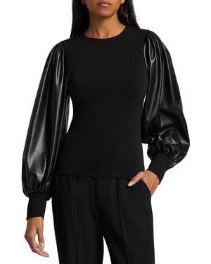 Alice + Olivia Latoria Vegan Leather Blouse - Black