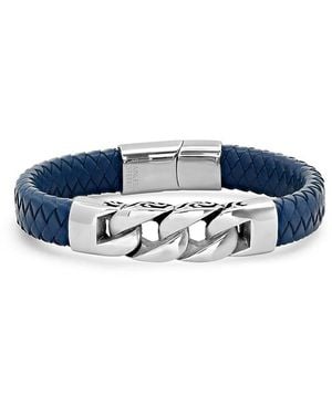 Anthony Jacobs Braided Leather & Stainless Steel Bracelet - Blue