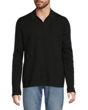 Kenneth Cole Ribbed Quarter Zip Up Polo - Black