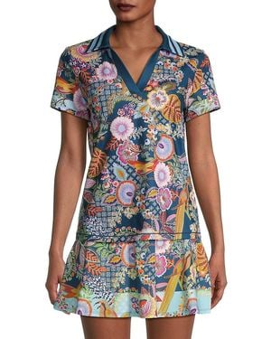 Johnny Was Wild Bird Floral Polo Shirt - Blue