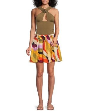 Vero Moda Tilly Abstract-Print Pleated Miniskirt - Orange