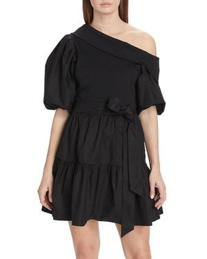 Tanya Taylor Georgia One-Shoulder Tiered Mini Dress - Black