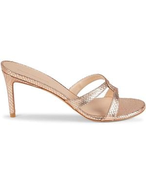 Stuart Weitzman Soiree Sleek 75mm Metallic Python Embossed Leather Sandals - Pink