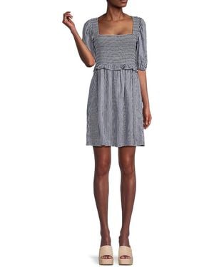 Nation Ltd Striped Puff Sleeve Mini Dress - Gray