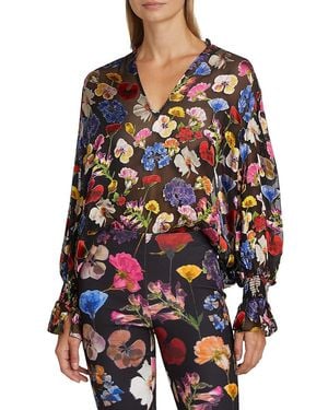 Alice + Olivia Onica Sheer Floral Blouse - Multicolor