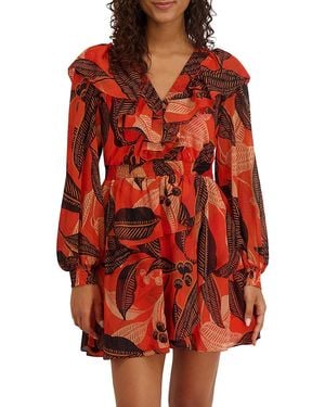 Kensie Ruffled Tropical A-Line Minidress - Red